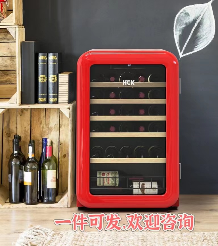 hck哈士奇130rda复古恒温红酒柜49瓶家用小型冷藏冰吧高颜值红色