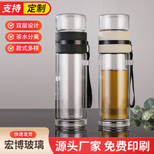 双层玻璃水杯防爆商务创意茶水分离杯隔热保温礼品玻璃杯广告印字