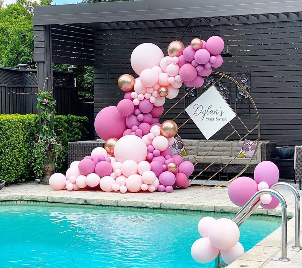 跨境新款粉色气球链套装复古玫红生日派对用品 婚礼装饰布置94pcs