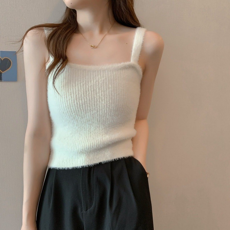 毛衣吊带仿水貂毛绒平口小吊带背心女保暖外穿针织上衣软糯打底衫