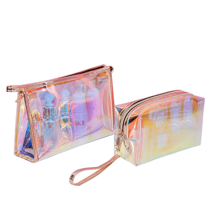 New Tpu Cosmetic Bag Laser Storage Bag Cosmetics Transparent Bag Portable Magic Color Travel Toiletry Bag Cross-Border