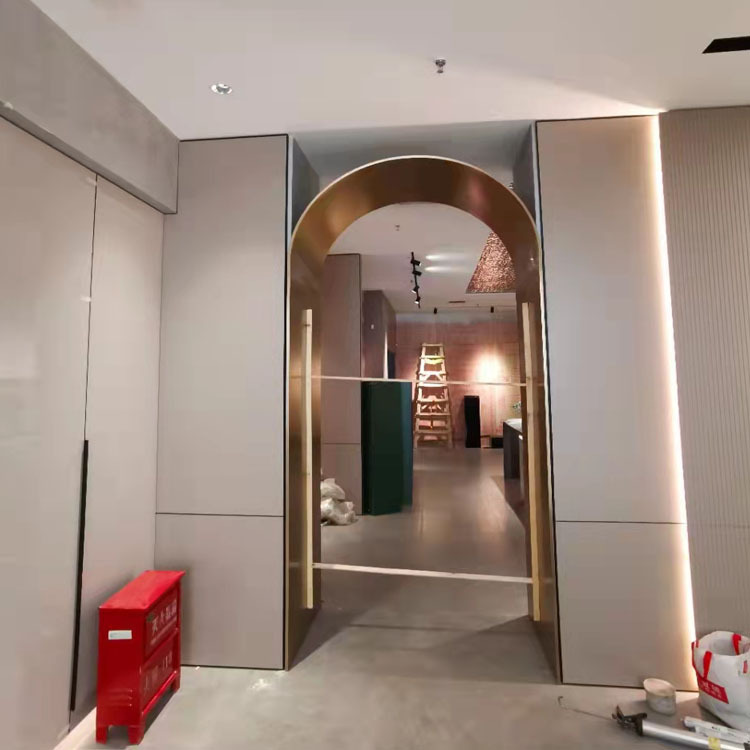 酒店304拉丝香槟金半圆拱形门套包边 拉丝黄钛金极窄边弧形门套