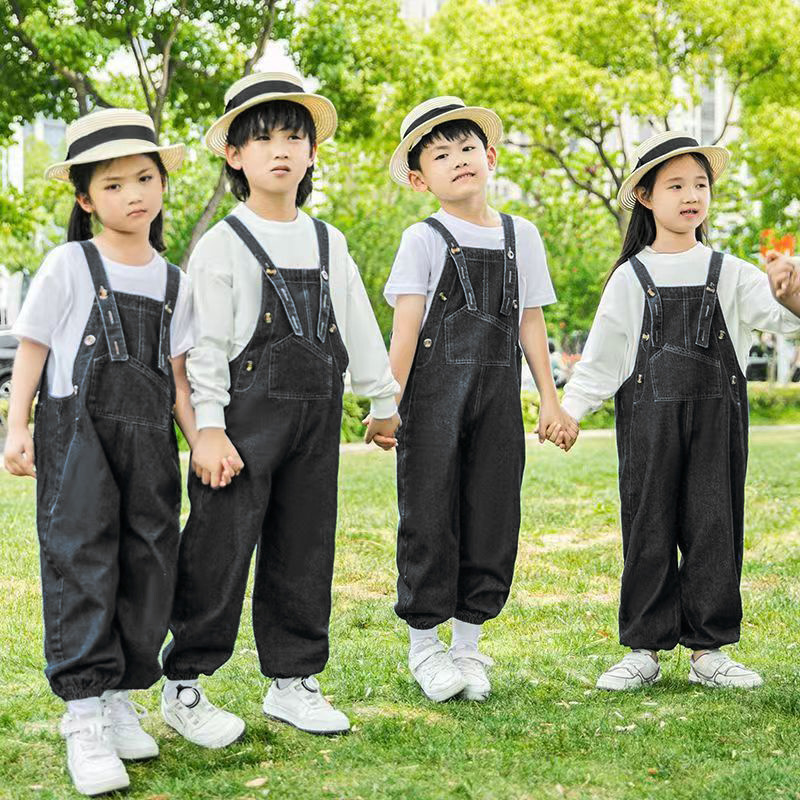 元旦儿童合唱幼儿园班服小学生运动会牛仔背带裤啦啦操表演出服秋