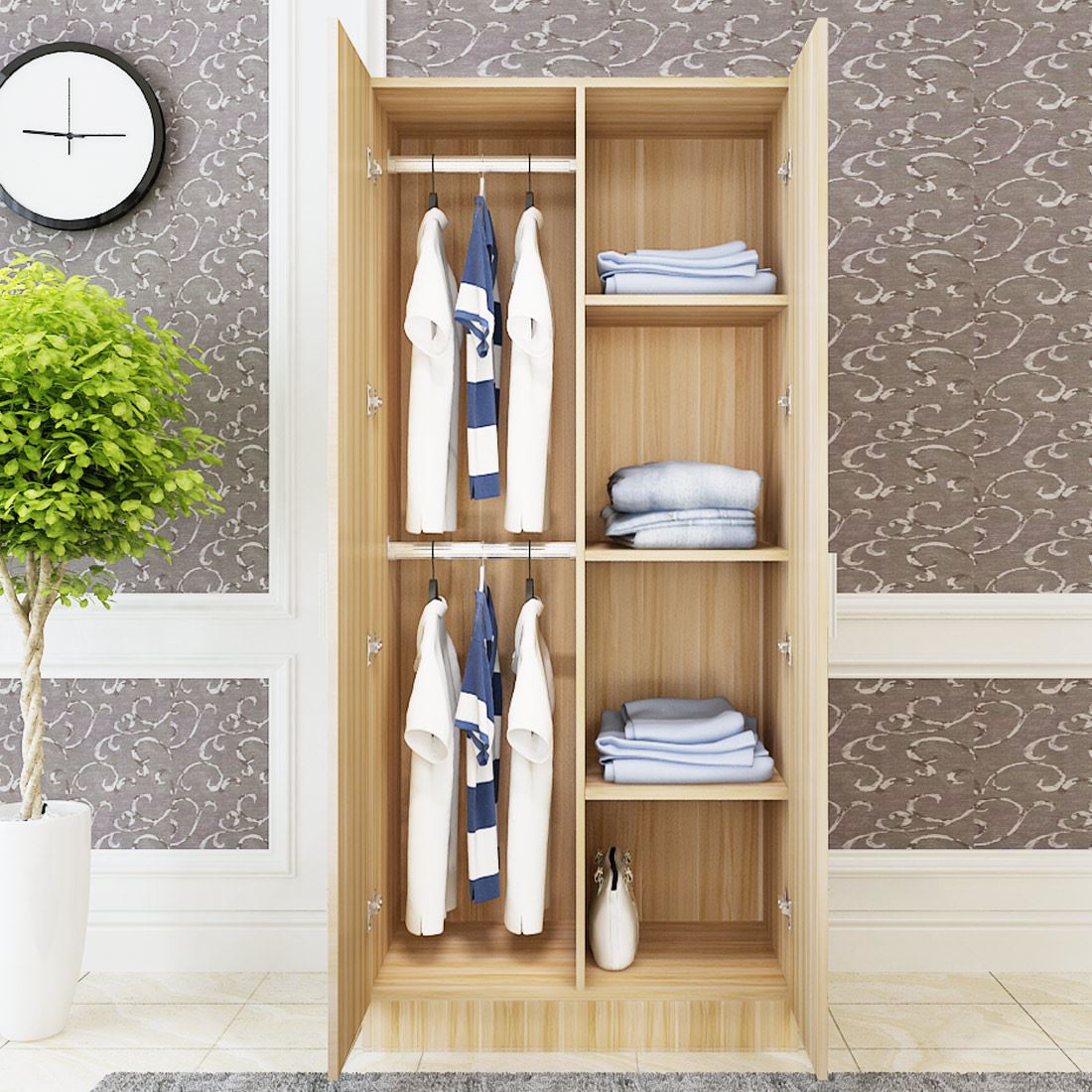 衣柜挂式收纳衣服柜子储衣柜放衣服的置物柜双层挂衣柜日式橱柜