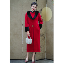 艾旗绣时尚改良新中式红色喜妈妈长袖旗袍外套2023冬新款旗袍大衣