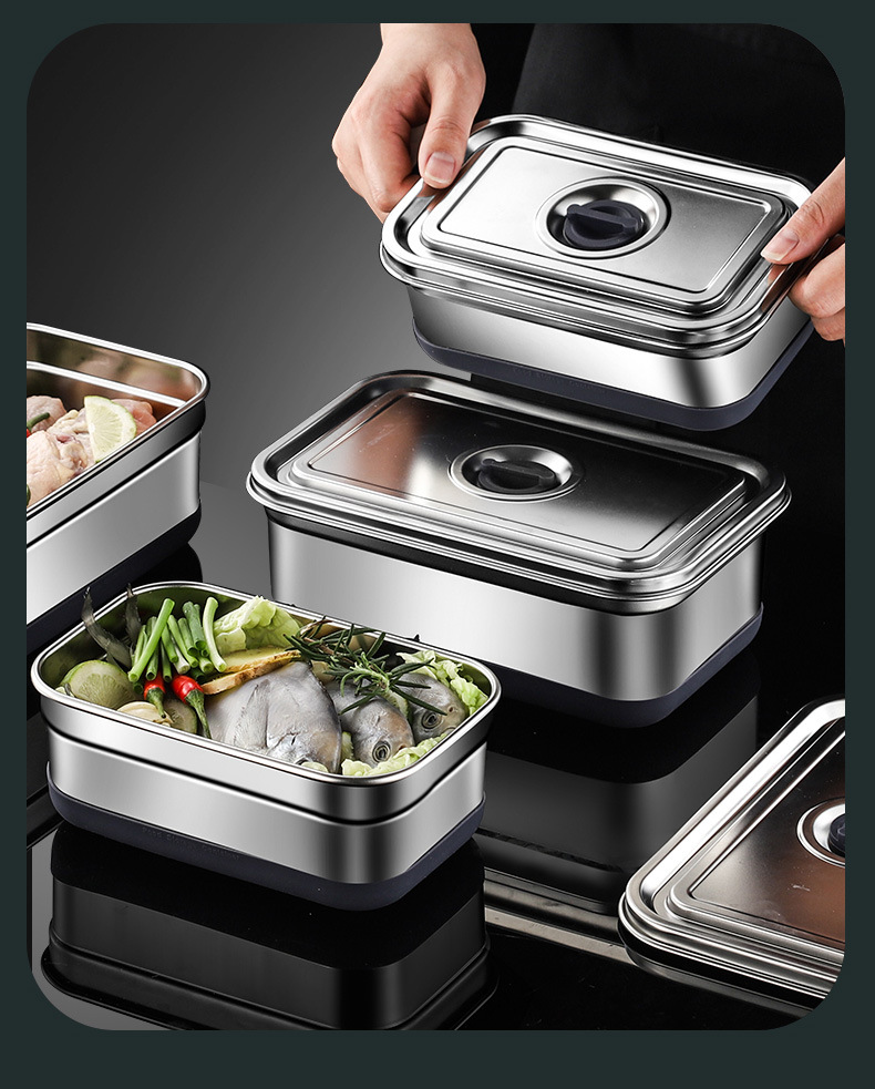 304不锈钢饭盒长方形 速冻保鲜盒 冰箱冷藏收纳盒 便当午餐盒户外