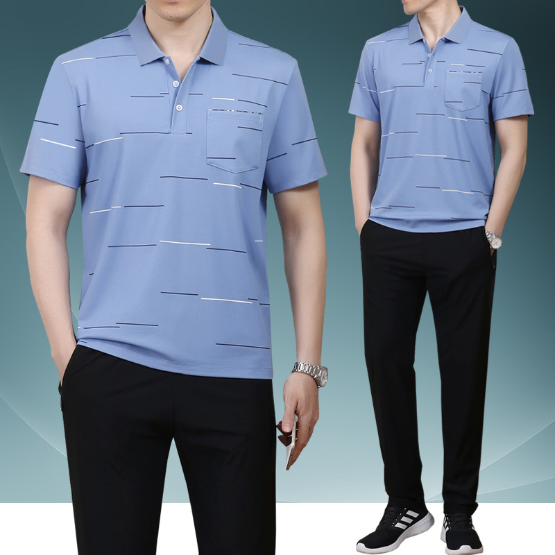 爸爸夏装套装父亲夏季冰丝短袖t恤中老年休闲运动服套装男士速干-阿里