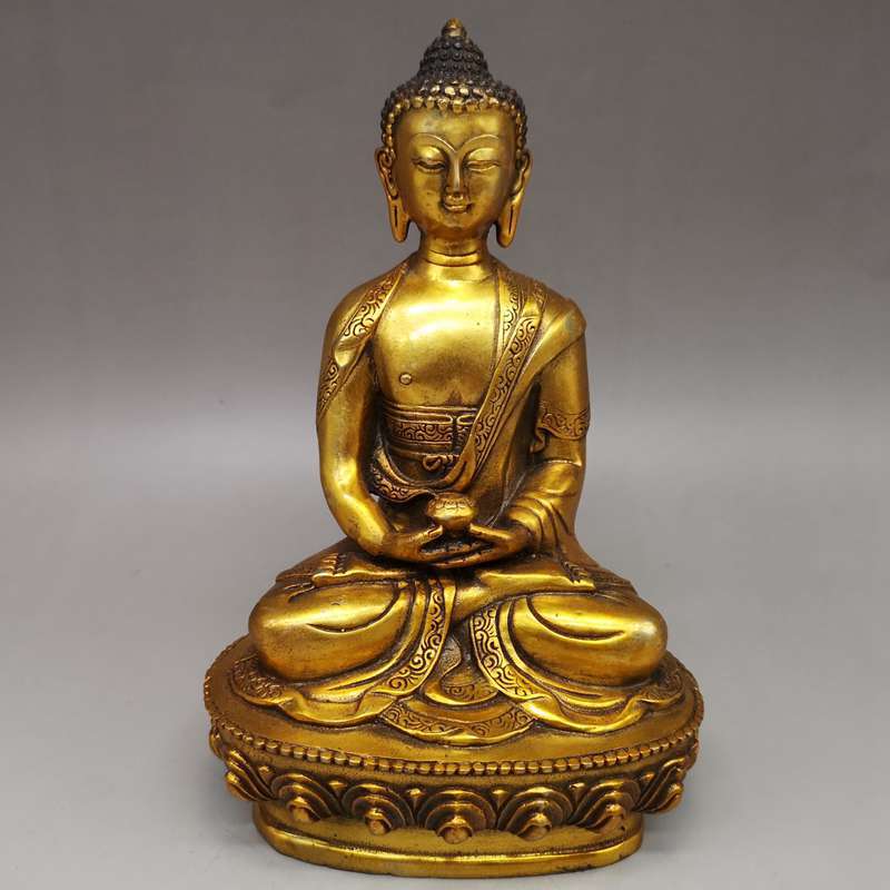 古玩铜佛 纯铜鎏金释迦牟尼佛像家居摆件家居供奉摆件