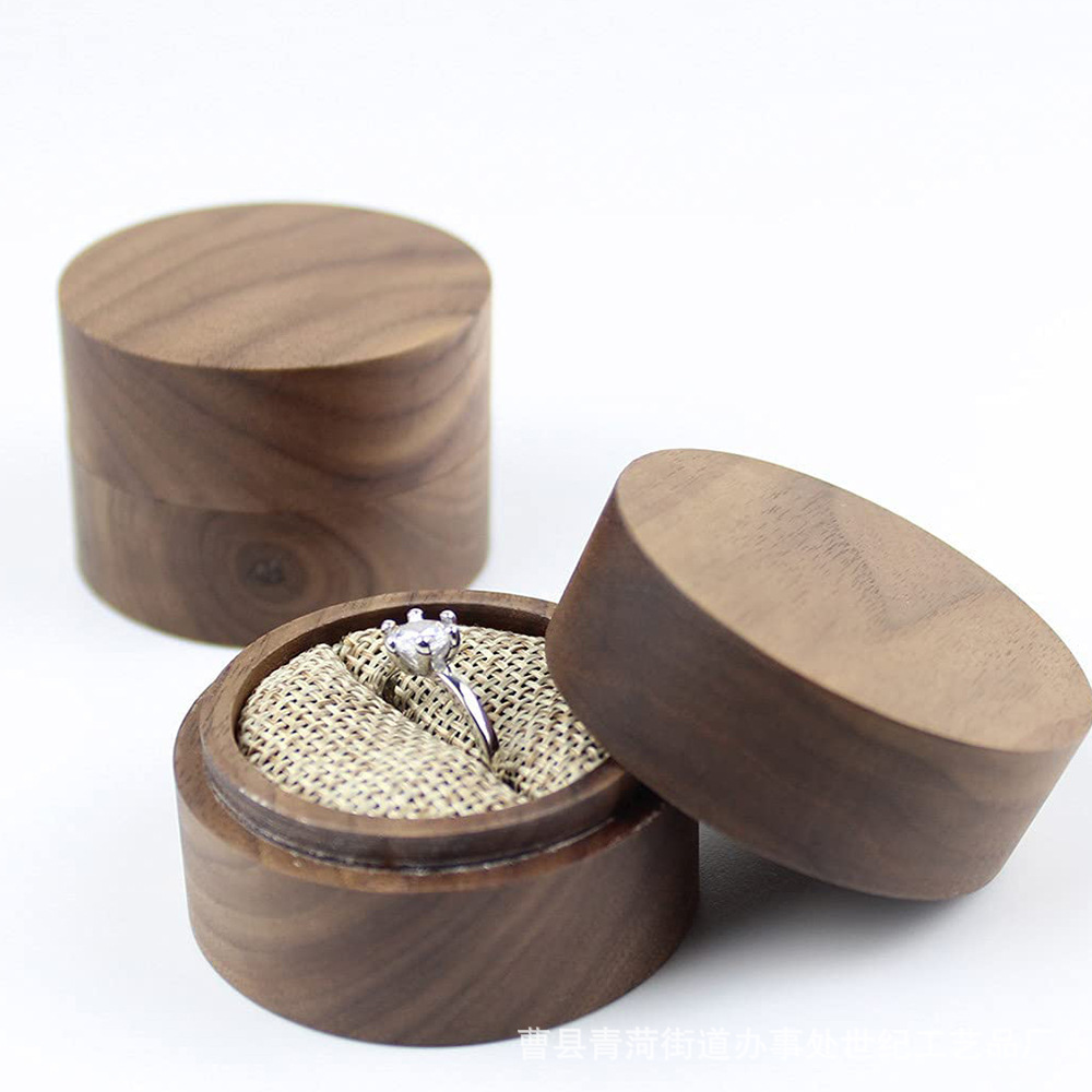木质求婚戒指盒复古木质首饰收纳木盒胡桃木戒指耳环饰品包装木盒