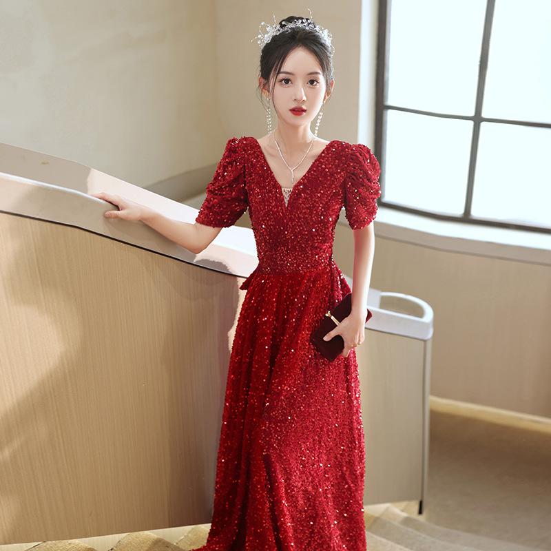 敬酒服新娘亮片订婚晚礼服女高级感合唱团演出服宴会气质主持人裙