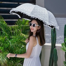 xyf太阳伞防紫外线纯白色蕾丝花边黑胶零透光三折叠晴雨伞女洋伞