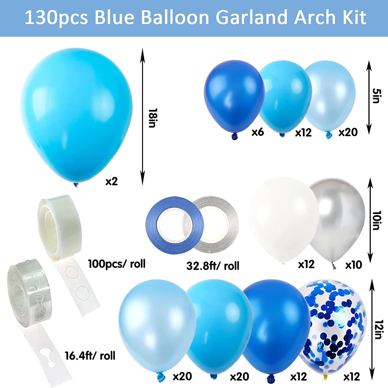 Blue Balloon Chain Set Ocean Blue Theme Birthday Wedding Party Decoration Background