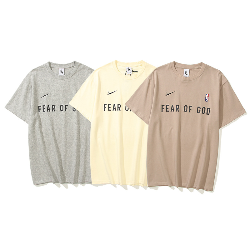 跨境潮牌fear fog 三方联名nk nba大码圆领短袖男女青少年运动t恤