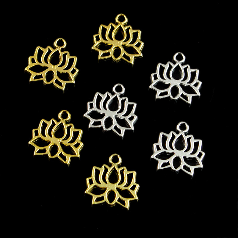 合金镂空古金色莲花小吊坠 古银小坠子diy手链项链穿珠配饰配件