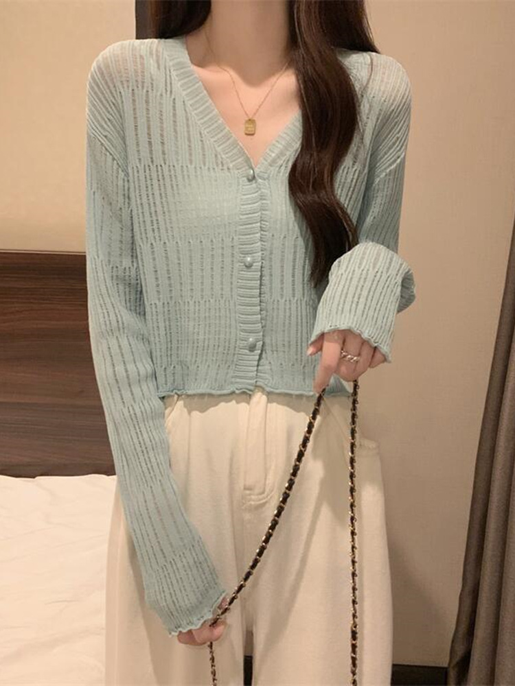 白色冰丝针织开衫女夏季薄款短款小披肩外搭罩衫防晒空调坎肩上衣