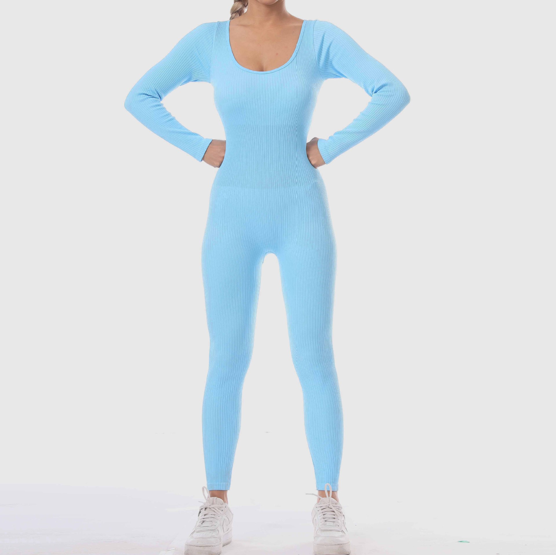 European and American New One-Piece Long Sleeve Quick-Drying Sports Seamless Yoga Bodysuit Tight Fitness Yoga Jumpsuit Women