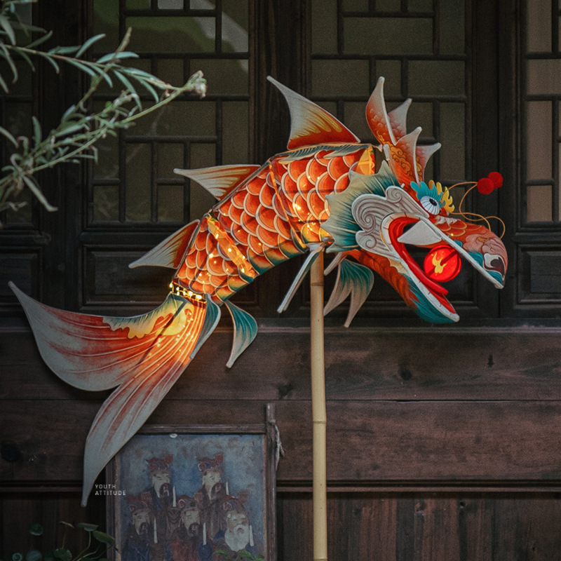 王的手创 鳌鱼灯笼2024新款春节花灯diy材料竹编古风龙灯手工艺纸