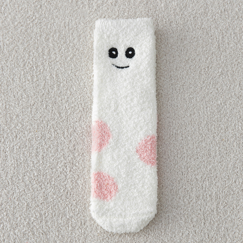 Coral Fleece Socks Women's Autumn and Winter Thickening Tube Socks No Lint Japanese Cute Smiling Face Half Velvet Warm-Keeping Socks Wholesale