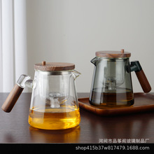 飘逸杯泡茶壶一键过滤胡桃木高硼硅玻璃内胆茶水分离泡茶壶冲茶器