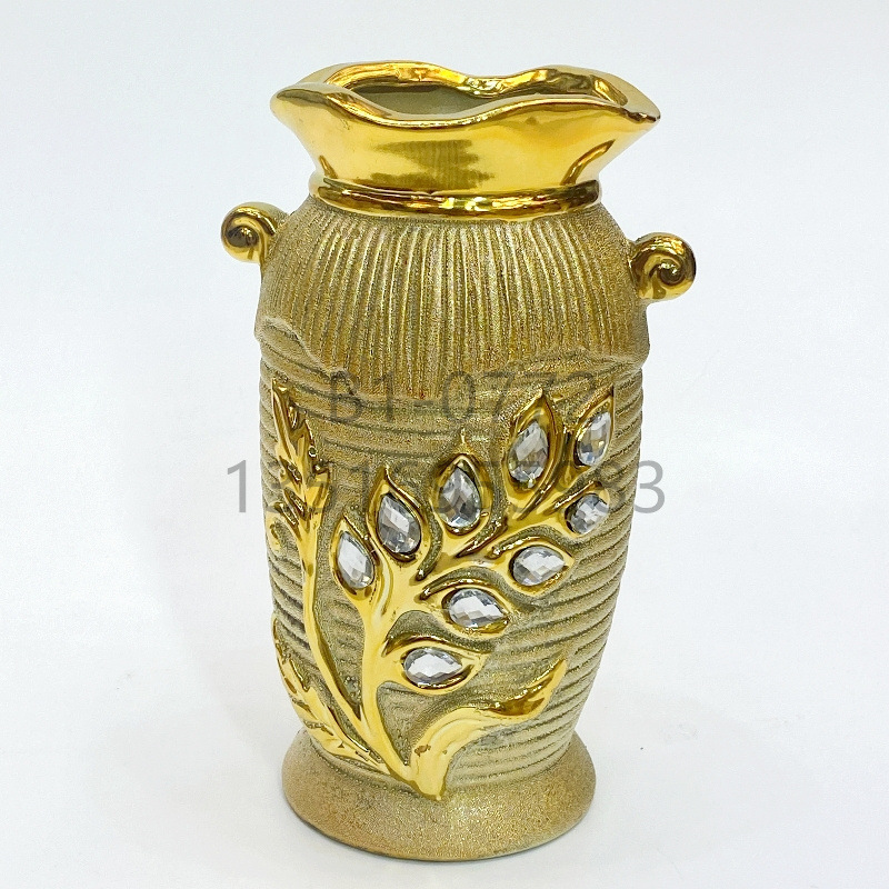 Ceramic Vase Sandblasted Gold Inlaid Beads 8-Inch 20cm High Modern Living Room Home Ornaments Crafts Flower Pot