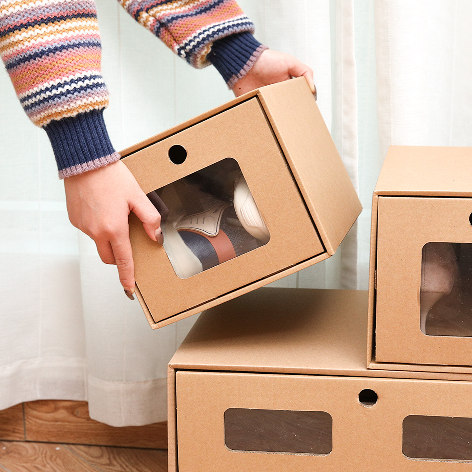 鞋盒鞋子收纳盒鞋柜靴子长靴抽拉式抽屉式安装折叠纸箱盒子