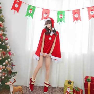 新款日韩圣诞装圣诞节红色披风圣诞装圣诞派对演出服装新年圣诞服