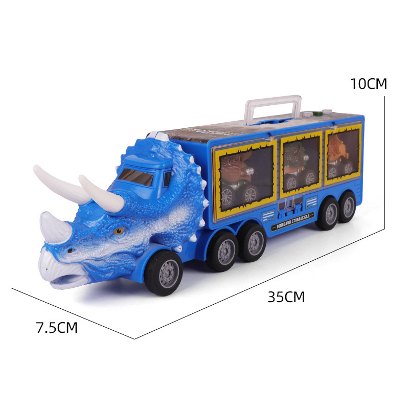 Cross-Border Hot Dinosaur Storage Inertia Warrior Container Truck Children's Electric Sound and Light Catapult Track Toy