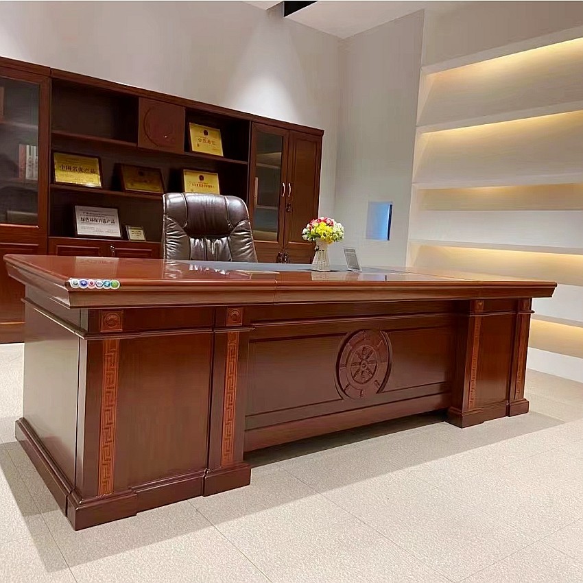 西颂中式大班台老板桌总裁桌椅组合经理办公桌简约油漆班台贴木皮