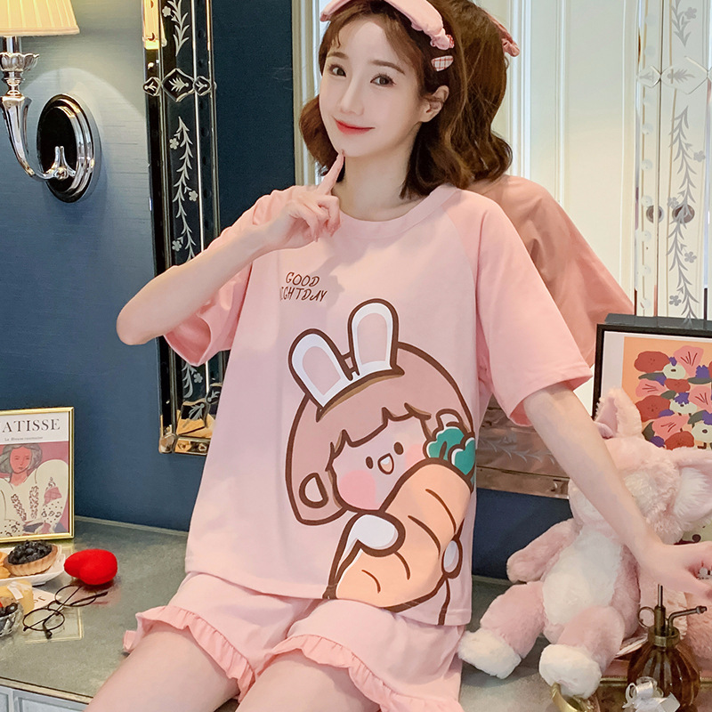 New Style off Summer Pajamas Women's Short-Sleeved Cartoon Cute Ladies' Homewear Summer Suit Cross-Border Clearance