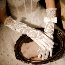 新娘手套结婚手套婚纱手套红色缎布有指加长手套秋冬婚礼短款手套
