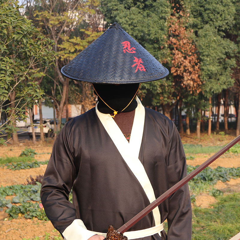 舞蹈大檐竹编斗笠帽侠客帽子蓑衣帽影视拍摄大檐舞台黑色竹帽