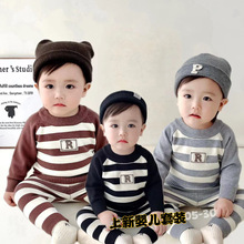 毛衣套装婴儿条纹宝宝两件套男童套装