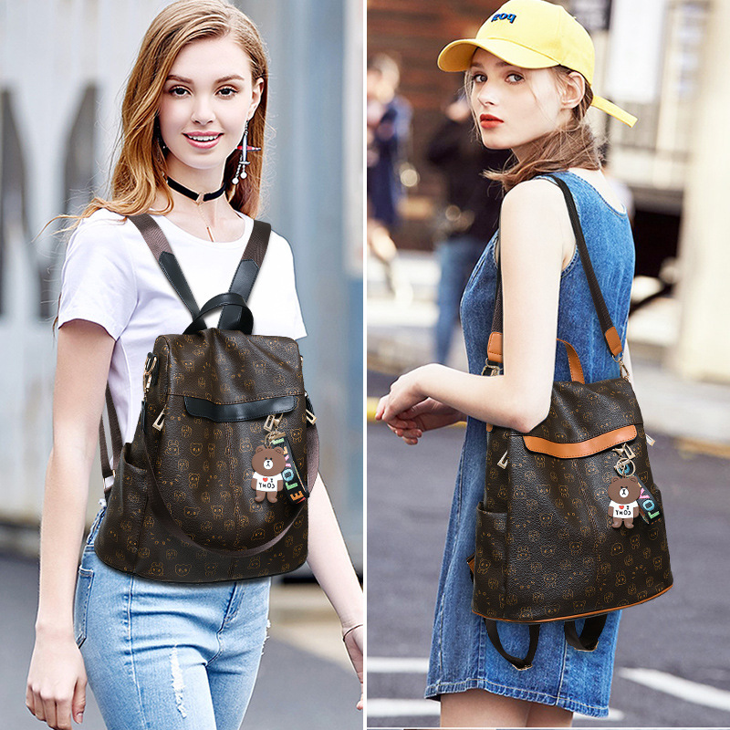 2023 One-Shoulder Korean Style Fashionable Anti-Theft Women's Backpack Casual Pu Soft Leather Personalized and Small Fresh Backpack