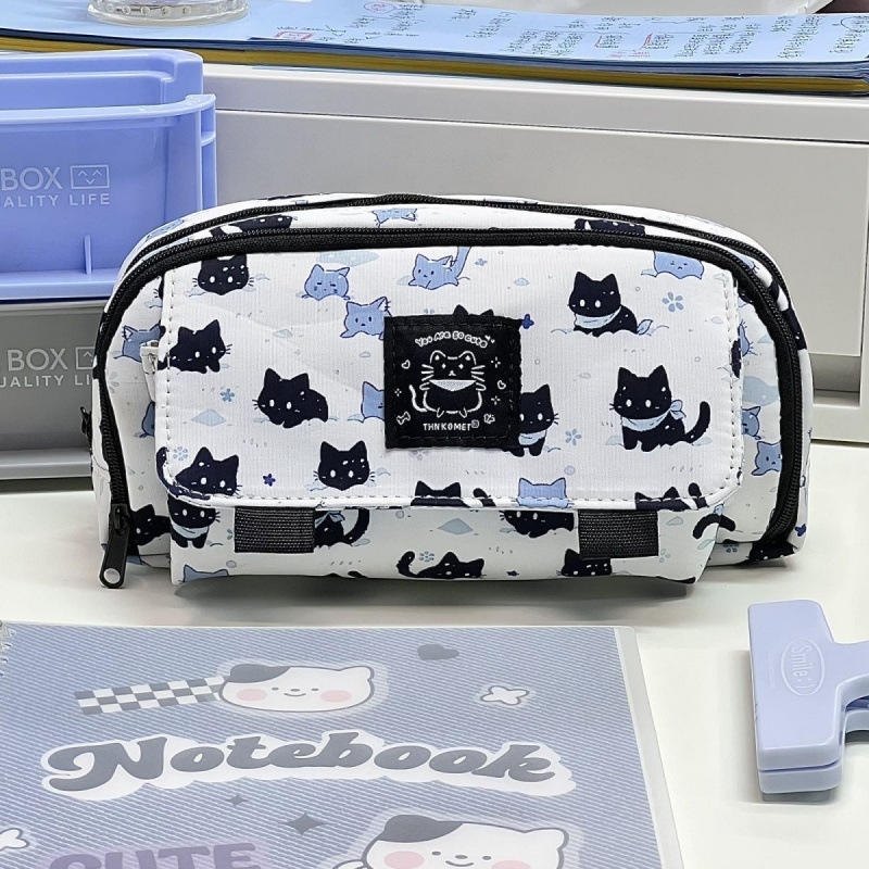 new hot snow kitten pencil case good-looking double-layer multifunctional printing primary school student junior high school student pencil case