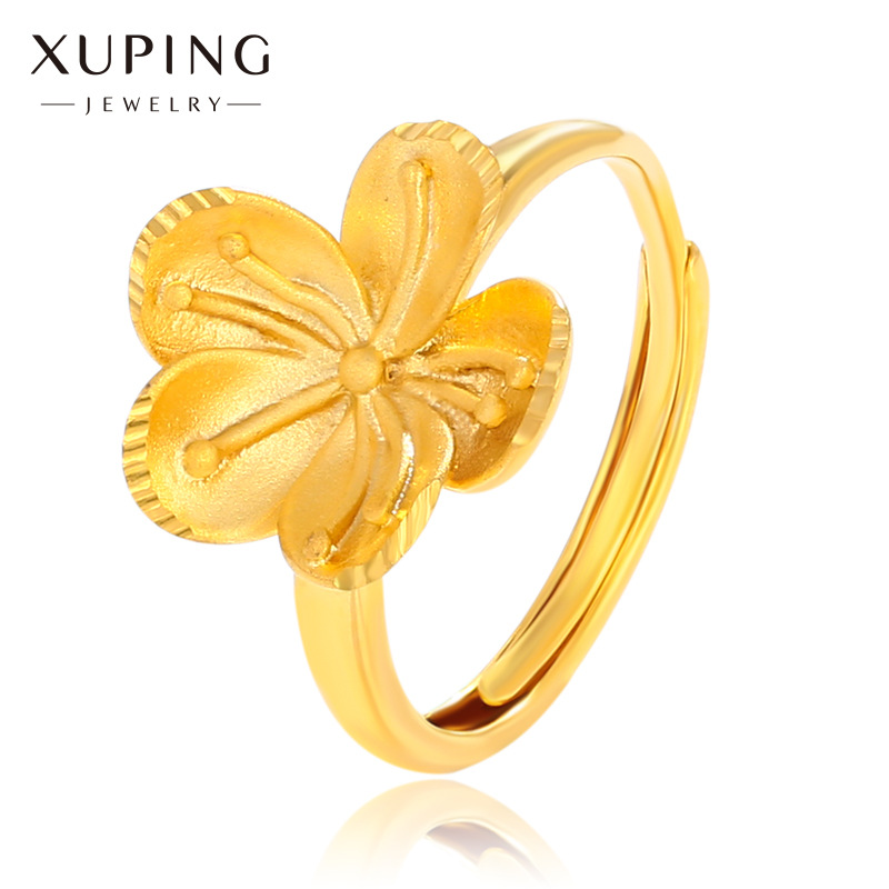 Xuping Jewelry Matte Carven Design Open Ring Flower Ring Wedding Vintage Fashion Alloy Plated Gold Accessories Wholesale Women