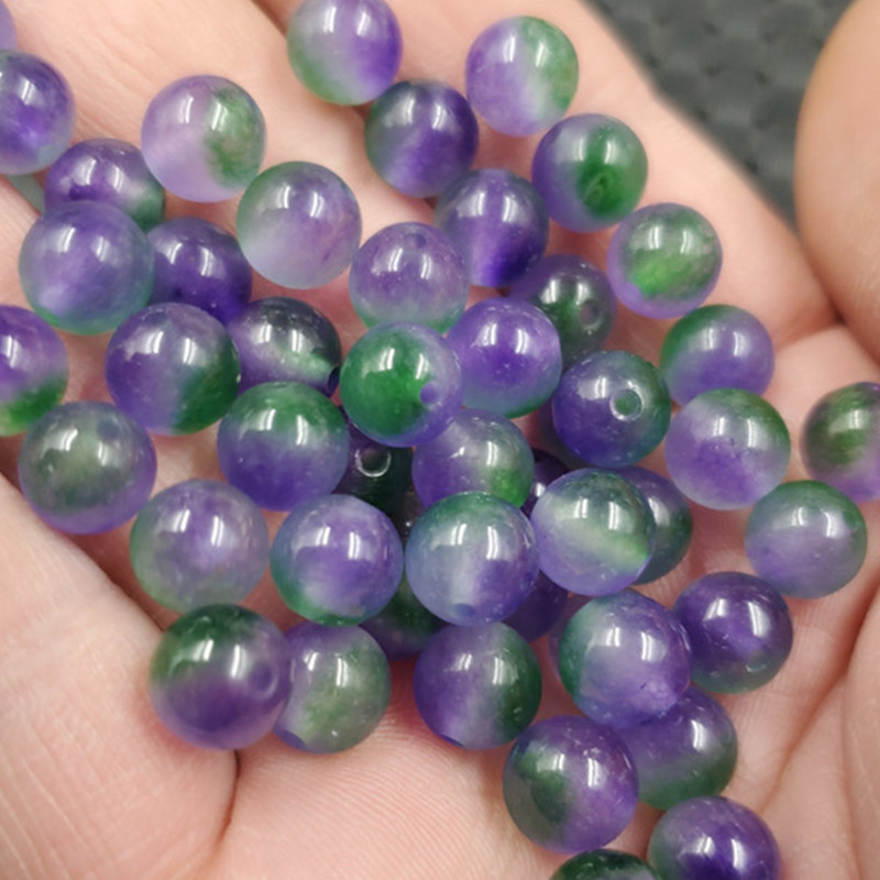 玉石散珠紫罗兰圆珠散珠飘花玉散珠石英岩玉配件珠手链项链编织珠