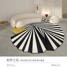 26EQ设计圆形地毯不规则黑白简约法式客厅茶几衣帽间意式卧室床边