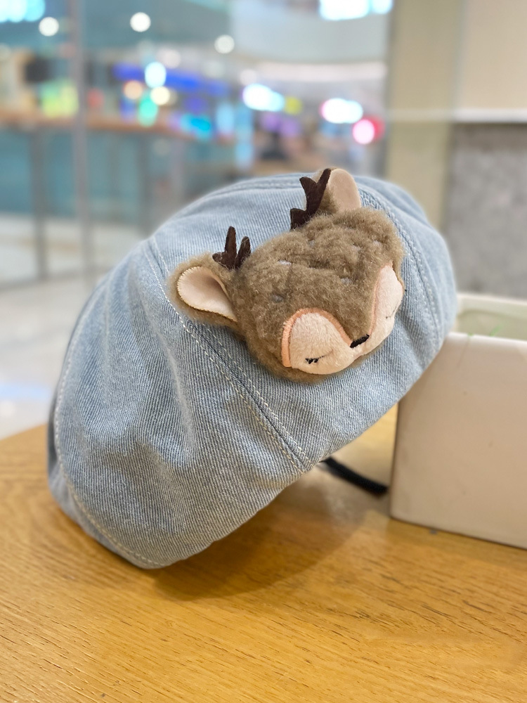 牛仔贝雷帽子女童韩版百搭显脸小蓓蕾帽ins小鹿甜美网红画家帽萌