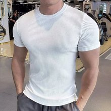 男士短袖t恤夏季新款修身商务休闲时尚百搭高级感条纹圆领打底衫