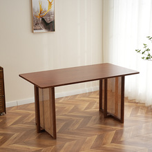 北欧实木餐桌椅组合家用咖啡桌大户型桌子现代简约轻奢长方形藤桌