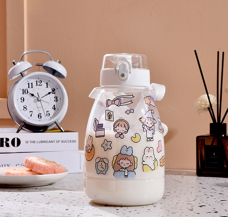 Factory Direct Sales Student Large Capacity Direct Drink with Straw Water Bottle Kettle Plastic Water Cup Female Online Influencer Big Belly Cup