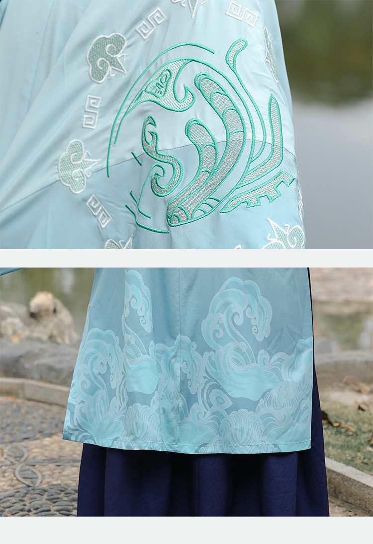 水蓝流云儒雅书生公子装广袖大袖衫男士汉服大码古装学生表演服秋