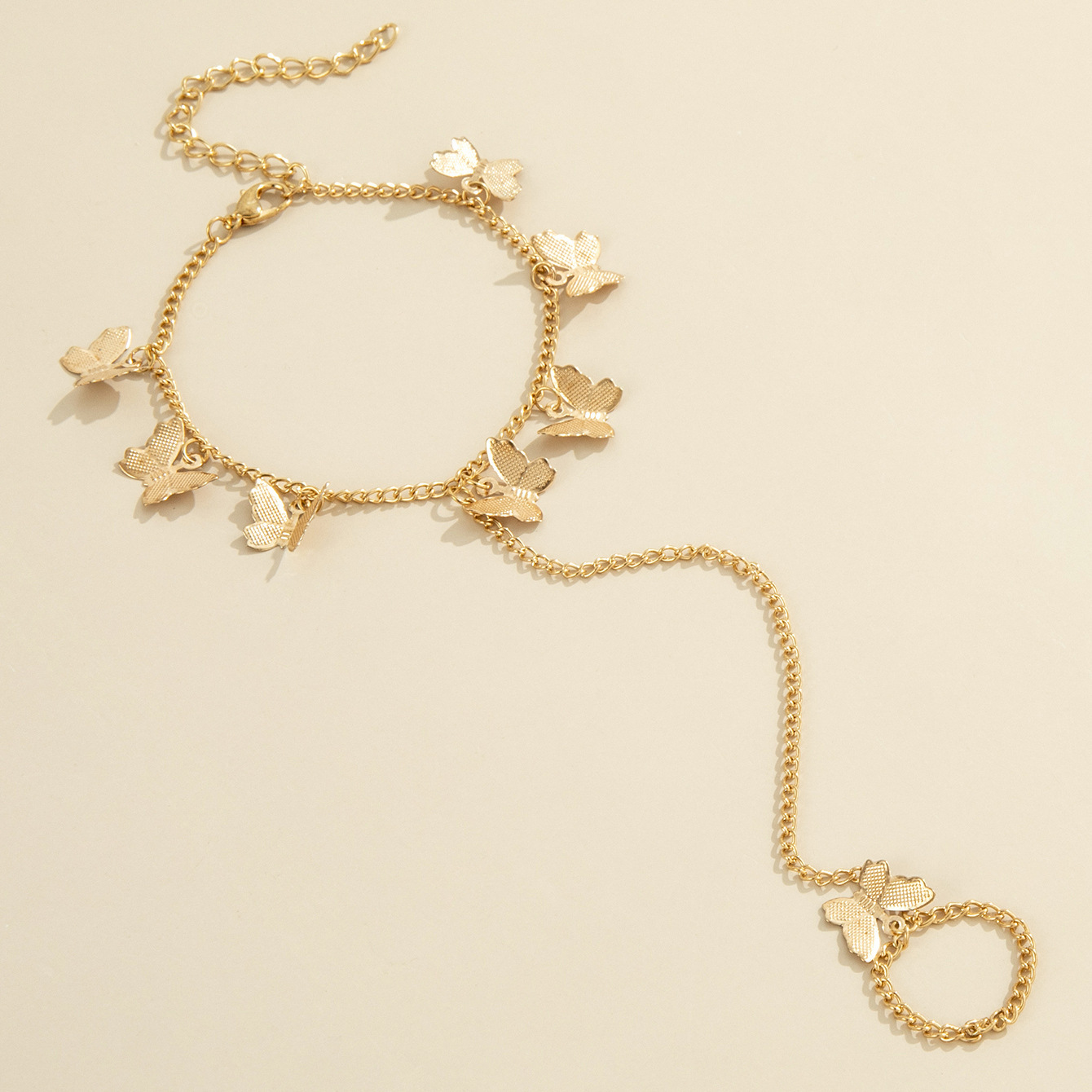 金色蝴蝶链条手链戒指一体链 亚马逊热销 跨境新品虾皮 厂家货源