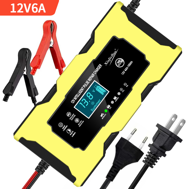 现货批发12v6a智能通用纯铜修复铅酸蓄电池汽车摩托车电瓶充电器