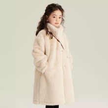 2023新款童装女童冬装长款仿皮草大衣儿童保暖复合麂皮绒毛毛外套