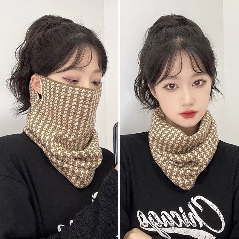 秋冬多功能搭保暖挂耳百防寒骑行韩版百菱形女围脖跨境搭脖套字母