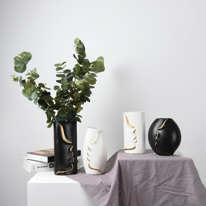 Flower Arrangement Ceramic Vase Abstract Face Modern Minimalist Dried Flower Flower Living Room Model Room Home Decoration