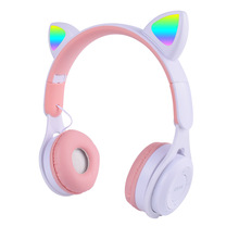 网红直播新款猫耳朵发光头戴式蓝牙耳机 LED灯无线插卡头戴式耳机