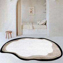 跨境极简约现代时尚异形不规则椭圆黑棕白色客厅卧室床边地毯地垫