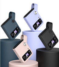 适用三星Galaxy ZFlip4手机壳flip3手提带支架素皮时尚便携保护套